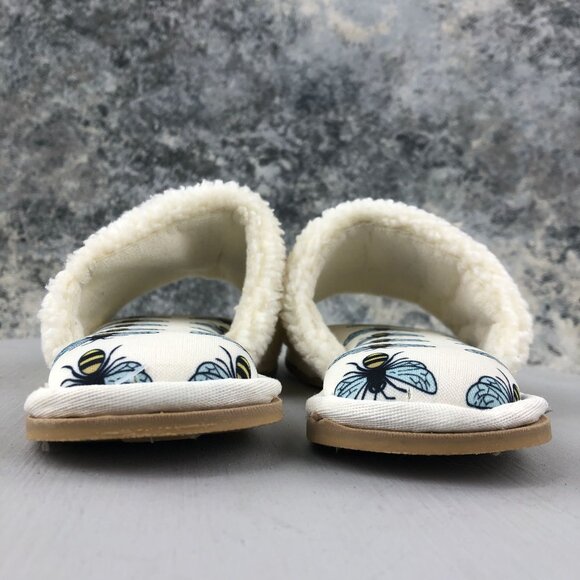 Rae Dunn Women's Size SMALL White Bee Kind Open Toe Slip On Flat House Slippers - Picture 6 of 11